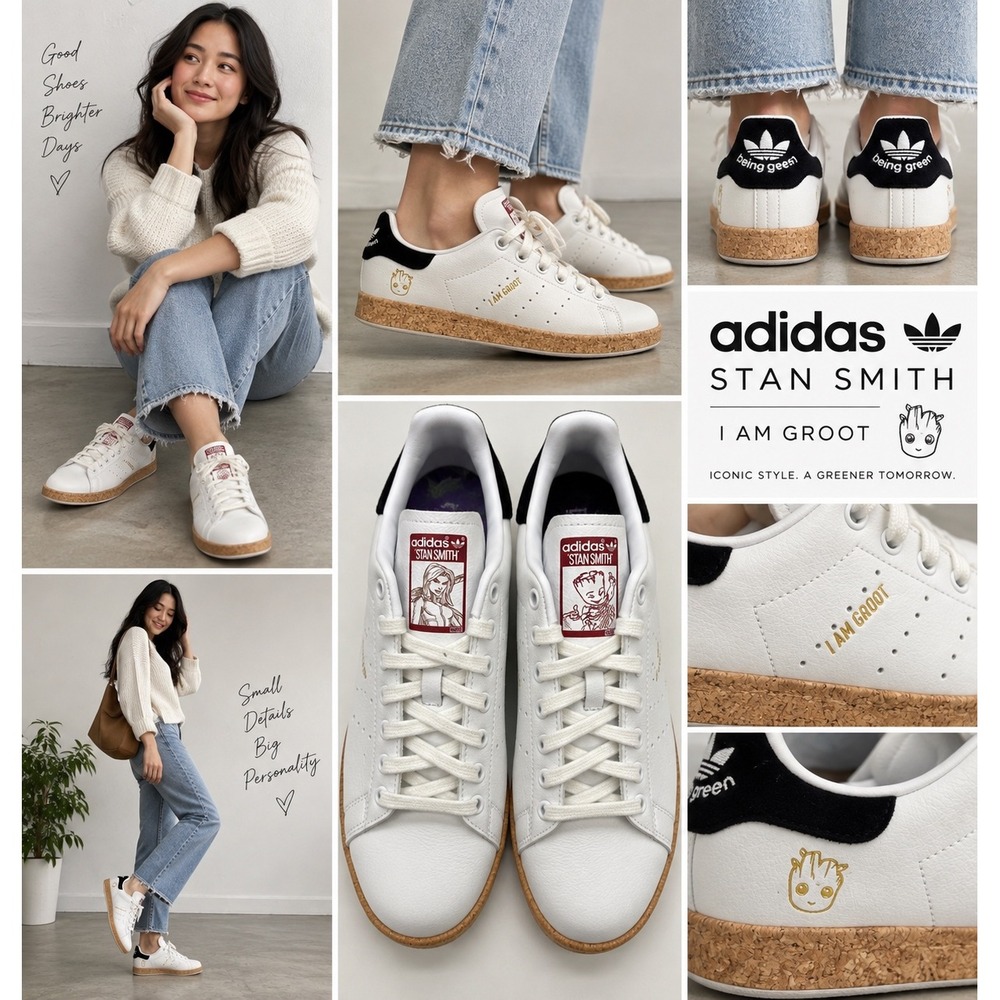 Adidas Groot Stan Smith W Marvel Women 8.5 New Cork sole GZ5989 NWT Black Widow